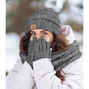 Elegant Black Knit Hat and Gloves Set